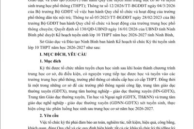 KẾ HOẠCH TỔ CHỨC KỲ THI TUYỂN SINH LỚP 10 THPT – NĂM HỌC 2026 – 2027