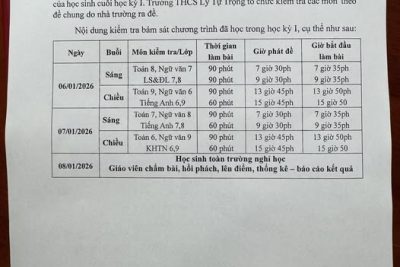 THÔNG BÁO LỊCH KIỂM TRA CUỐI HỌC KỲ I – NĂM HỌC 2025 – 2026
