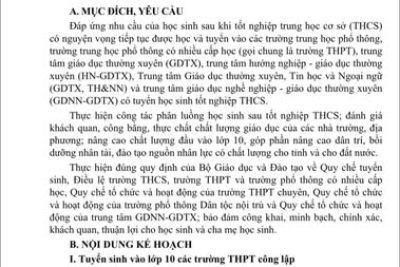 KẾ HOẠCH TUYỂN SINH VÀO LỚP 10 THPT VÀ GIÁO DỤC NGHỀ NGHIỆP – GIÁO DỤC THƯỜNG XUYÊN NĂM HỌC 2026-2027