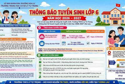 THÔNG BÁO TUYỂN SINH VÀO LỚP 6, NĂM HỌC 2026 – 2027